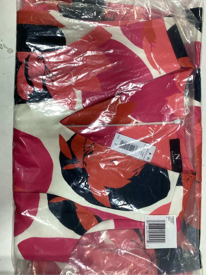 Condition photo showing Good Condition for N Natori Women's Lotus Fit and Flare Ruffle Dress Length 37" 2 Magenta