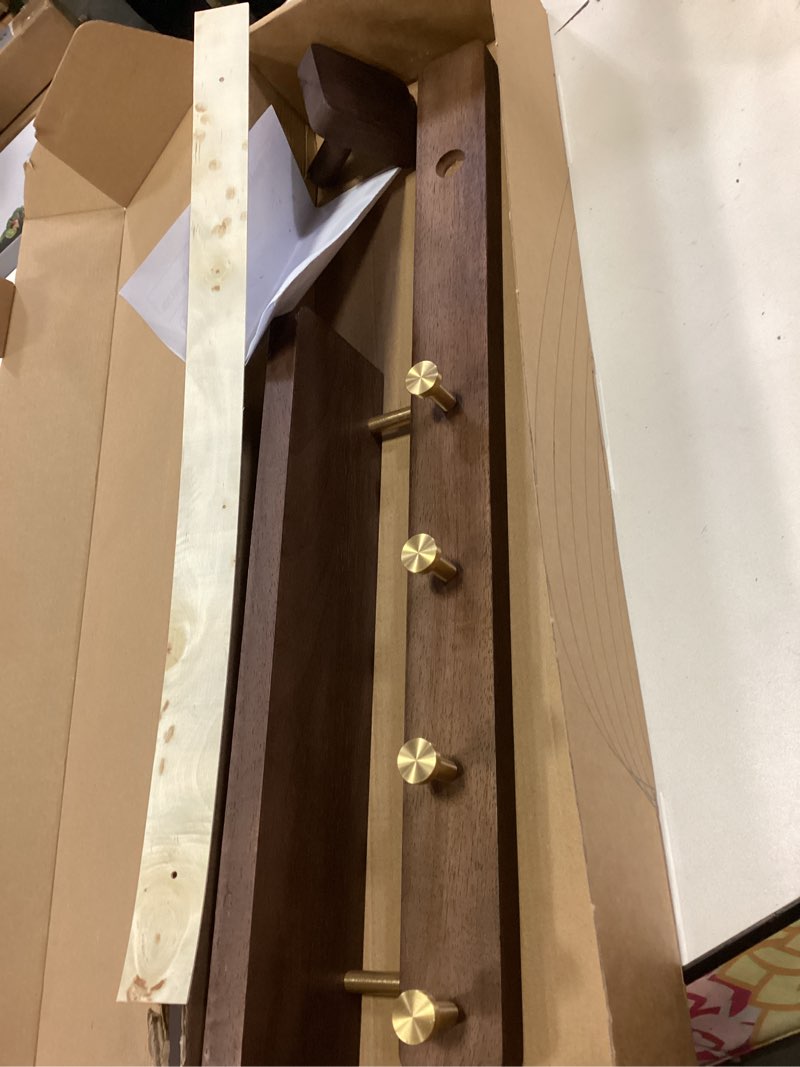 Condition photo showing As Is for Coat Rack Wall Mount, Coat Hooks Wall Mount with 4 Pure Copper Hooks & Storage Shelf, Removable Flower Holder, Wall Coat Rack, Wall Hooks for Hanging,Rustic Brown for Entryway/Hallway/Bedroom