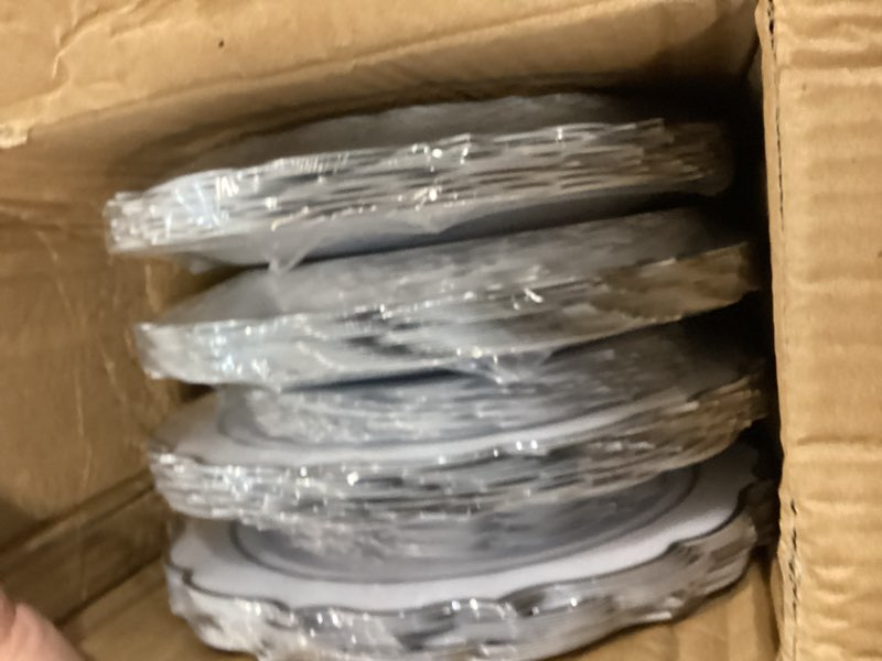 Condition photo showing Good Condition for PLASTICPRO 128 Pack Elegant Disposable Plastic Plates Combo Set Bulk Pack Includes 64 Dinner Plates and 64 Salad Plates Heavy Duty Fancy Party Plates White with Black Contemporary Design 128 White & Black Contemporary