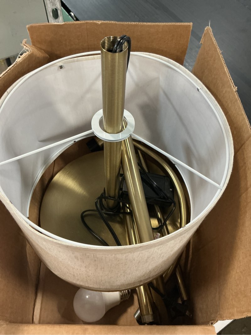 Condition photo showing As Is for led floor lamp fully dimmable modern standing lamp arc floor lamp with adjustable drum shade, tall pole reading lamp light for living room bedroom study room, bulb included gold