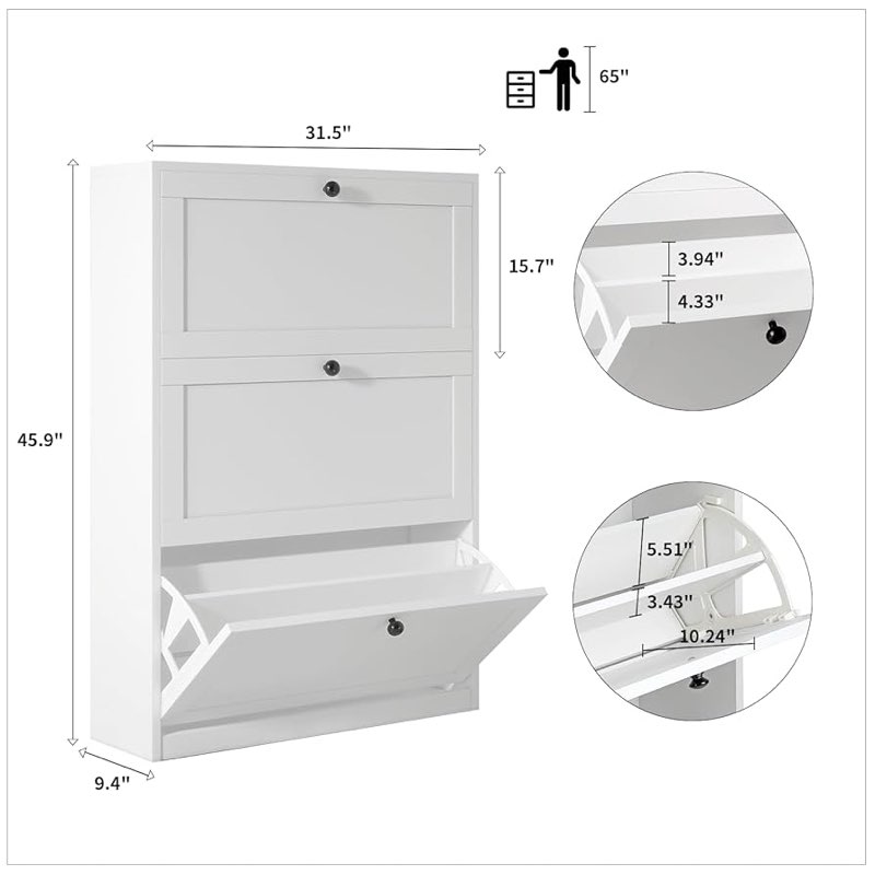 SMOOL Shoe Cabinet with 3 Flip Drawers, Shoe Storage Cabinet with Adjustable Shelf