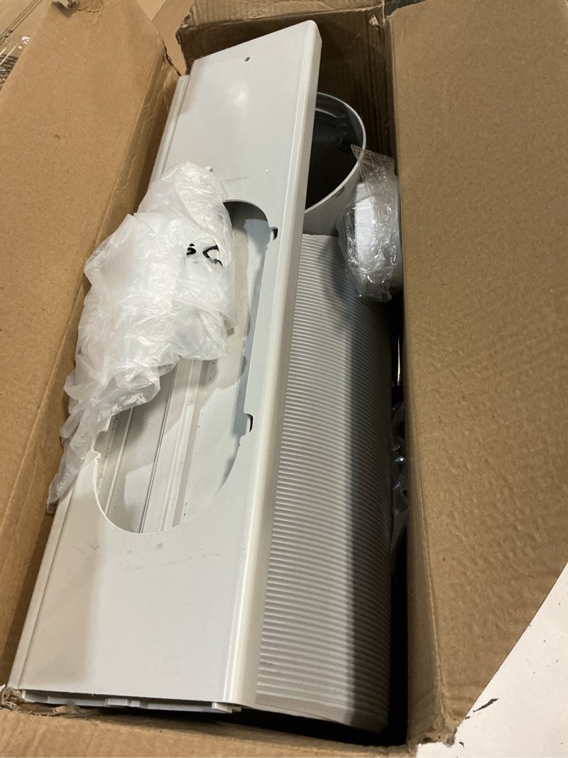 Condition photo showing As Is for portable air conditioner window vent kit, adjustable window seal with 5.9 inch diameter, 59 inch length exhaust hose for a/c unit universal for sliding horizontal or vertical window 5.9" diameter kit & exhaust hose 59" length