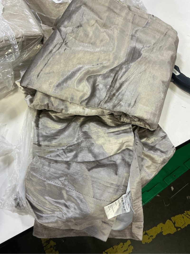 Condition photo showing As Is for luster velvet true blackout curtain size 48in x 84in color silver