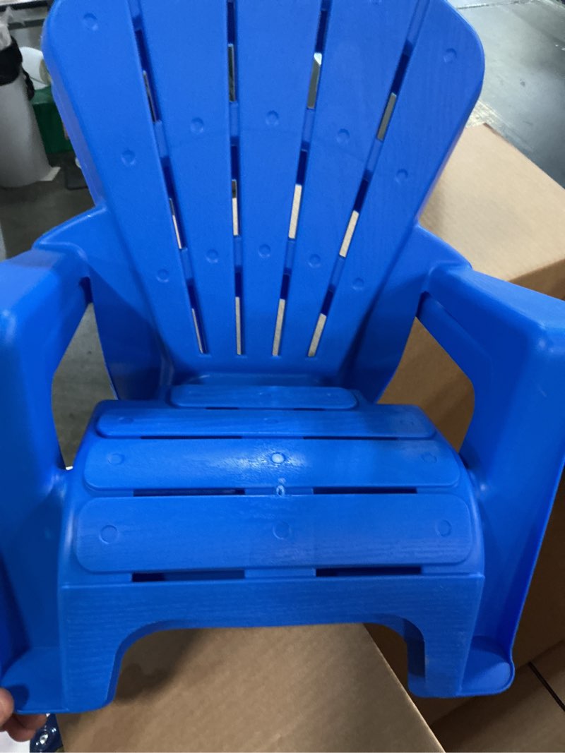 Condition photo showing Good Condition for little tikes kids garden chair 2 pack in blue, outdoor toddler activity adirondack chairs for picnic, garden, patio, backyard & beach, outdoor chair set