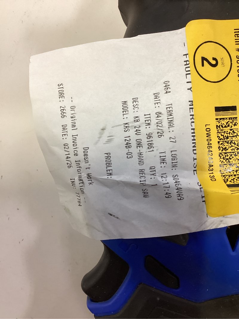Condition photo showing As Is for kobalt one hand recip saw