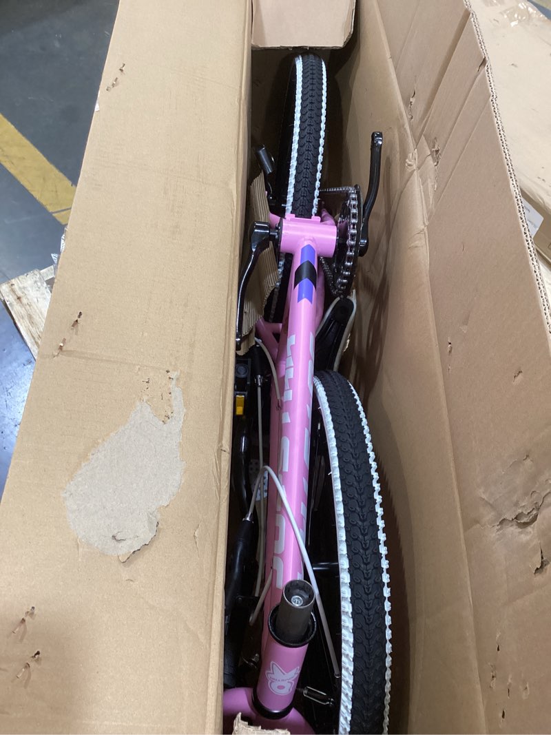 Condition photo showing As Is for joystar lubbock 20 24 inch kids bike for boys & girls ages 7-12 years hardtail mountain bike for kids with 1-speed/7-speed drivetrain, white wall knobby tires, kids' bicycle pink 20 inch with 1-speed drivetrain