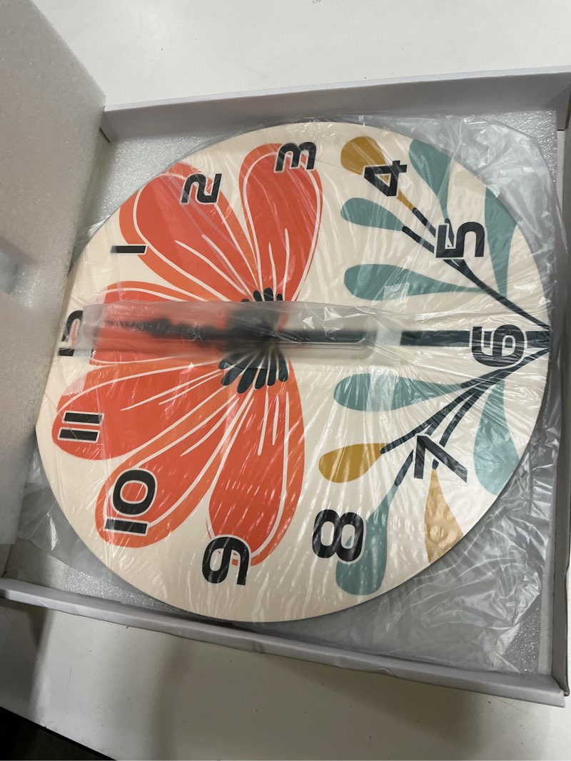 Condition photo showing New/Like New for wooden vintage wall clocks for living room - 14 inch kitchen wall clock battery operated - floral clocks silent wall clock non ticking for bathroom bedroom kitchen decor boho orange 14 inch