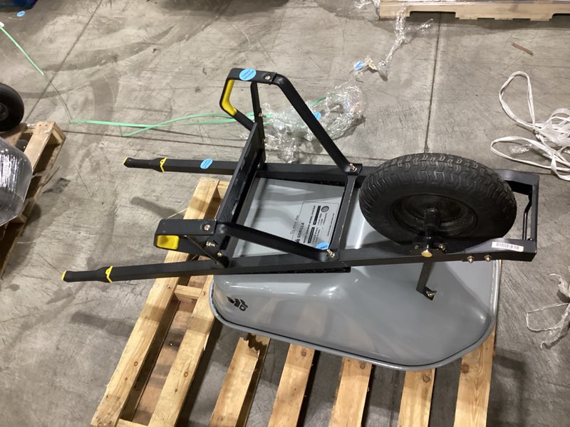 Condition photo showing Good Condition for gorilla 6 cu. ft. pro heavy-duty steel tub wheelbarrow, steel braces and handles, easy pivot/dump design, 16 in. pneumatic wheel