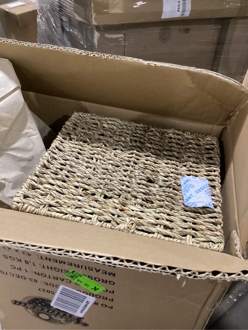 Condition photo showing As Is for 14-inch wicker stair case basket with handles | handmade woven seagrass in natural color