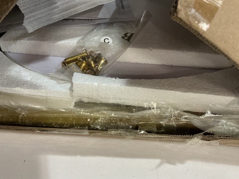 Condition photo showing Good Condition for HOOBRO Round Side Table, Round Accent End Table with Sturdy X-Shaped Metal Frame, 15.7" Round Nightstand, for Living Room, Bedroom, Balcony, Office, Marble and Gold DM95BZ01