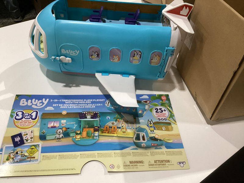 Condition photo showing Good Condition for Bluey 3-in-1 Transforming Airplane Toys for Kids Playset, Turns into Resort & Boat, Airplane Toys for Kids 5-8 Includes Exclusive Captain Figure