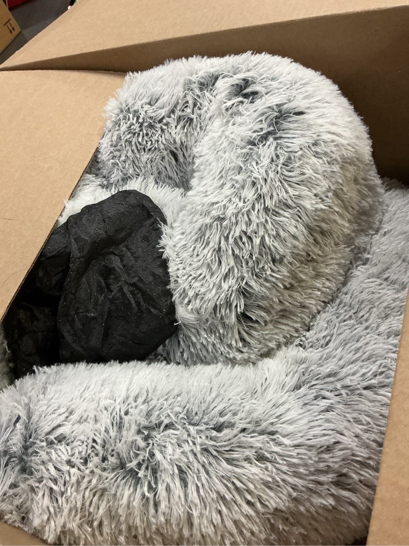 Condition photo showing As Is for GGIB Calming Dog Bed Fluffy Plush Dog Mat for Furniture Protector with Removable Washable Cover for Large Medium Small Dogs and Cats (Extra Extra Large, Light Grey) 59.0"L x 41.0"W x 6.0"Th Light Grey