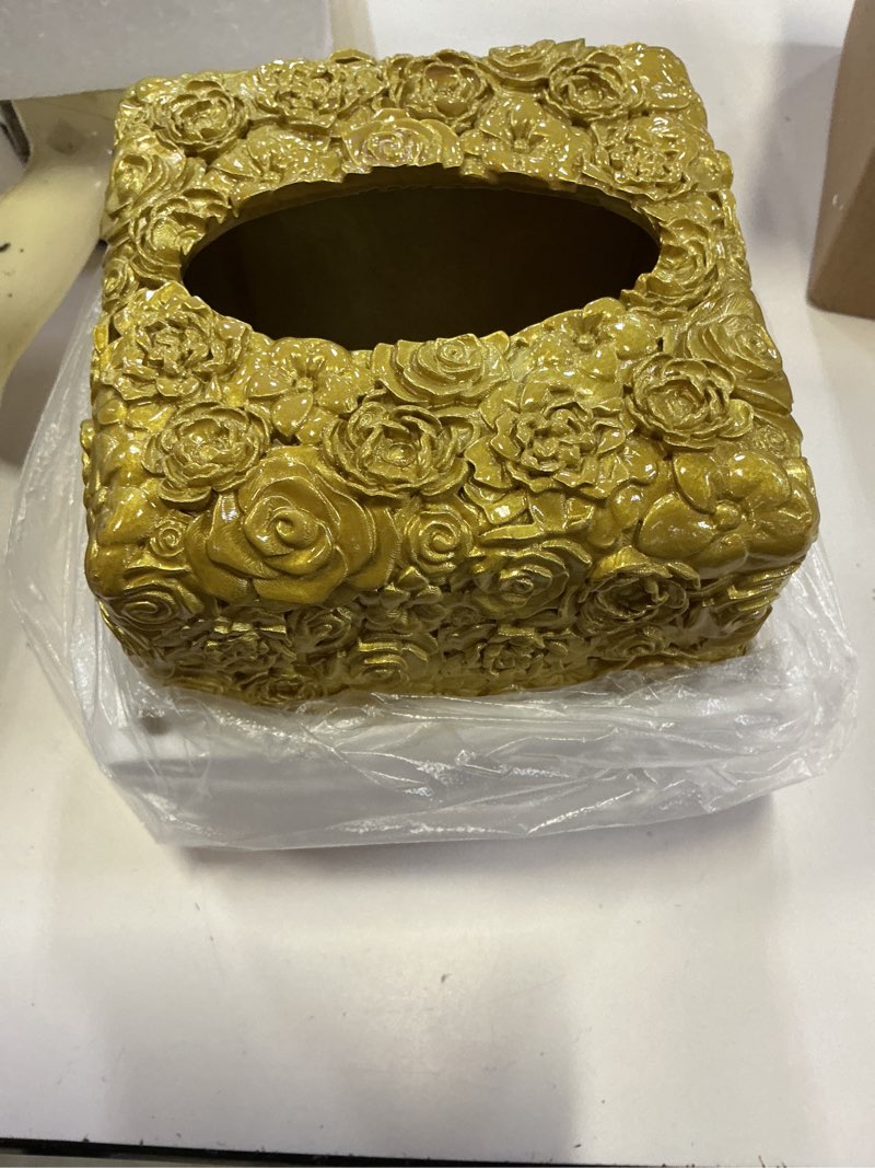 Condition photo showing New/Like New for hymmah bathroom trash can 1.8 gallon(7 liter) small kitchen garbage can,decor wastebasket for bedroom office,resin hand-carved rose flower gold