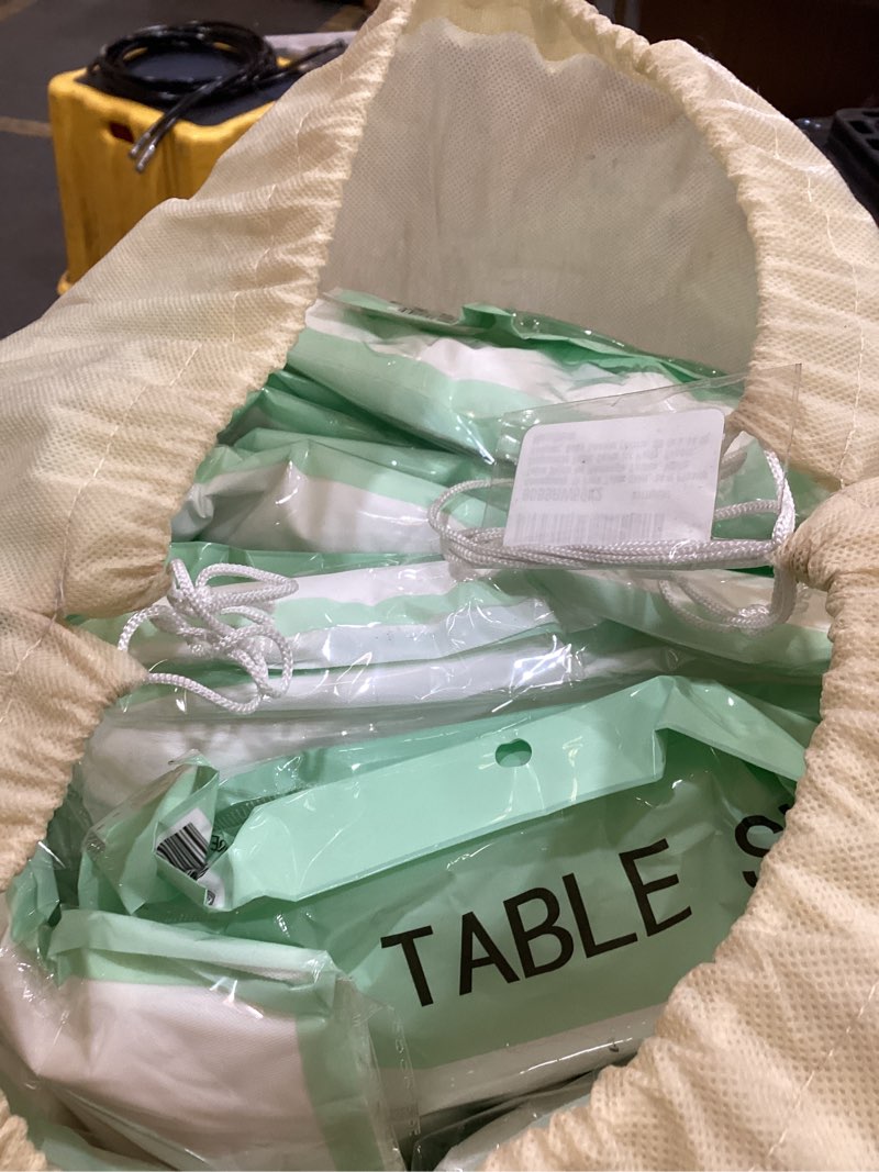 Condition photo showing Good Condition for showgeous 15 pack table skirt, 14 ft plastic table skirts for rectangle tables, white disposable table skirts for party, events, banquet, baby shower (white, 29 in x 14 ft)
