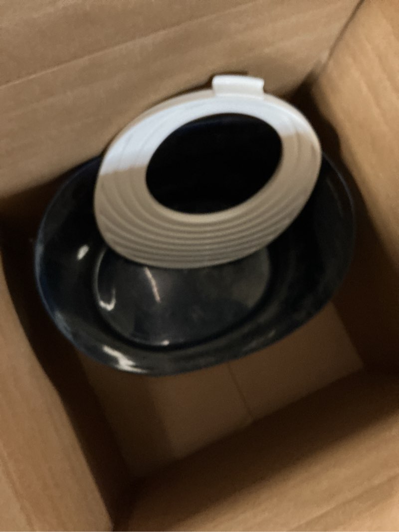 Condition photo showing As Is for iris usa cat litter box, large top entry with litter catching lid and scoop, dog proof, cat box enclosure, navy/white top entry navy