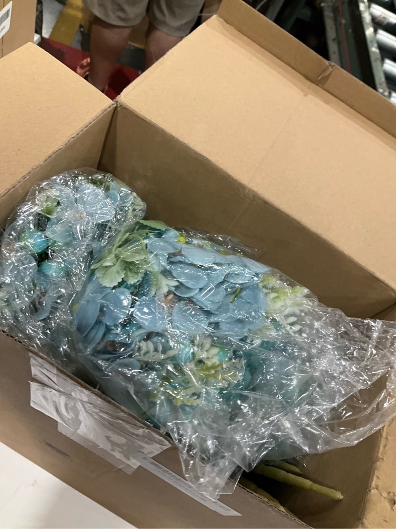 Condition photo showing New/Like New for Yungyan 8 Pcs Wedding Artificial Rose Flowers Fake Roses Silk Hydrangea Berry Bouquet 12 Inch Faux Flowers for Bridal Wedding Party Floral Home Decoration Table Centerpieces(Teal Blue)