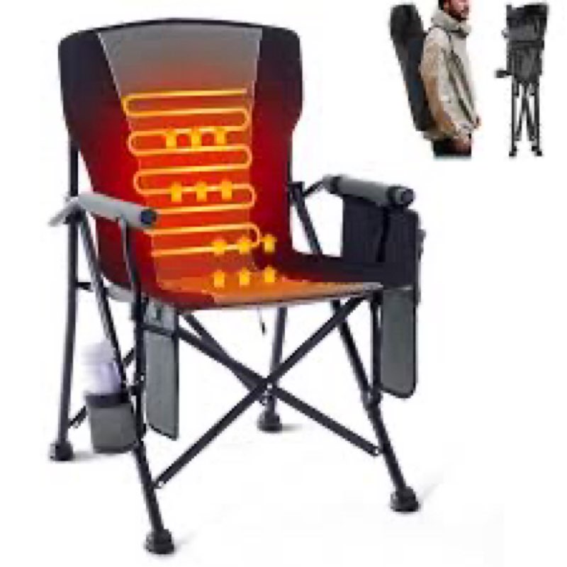 Homcosan Heated Camping Chair - Outdoor Folding Chair with 3 Heat Levels for Back & Seat - Portable 