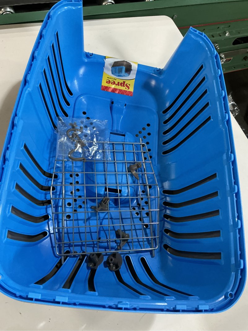 Condition photo showing Good Condition for MidWest Homes for Pets Spree Travel Carrier – Hard-Sided Dog & Cat Carrier, Small Pet Travel Crate with Handle, Ventilated Design, Easy Assembly, 22-Inch, Blue Blue 21.9"L x 13.6"W x 14.1"H