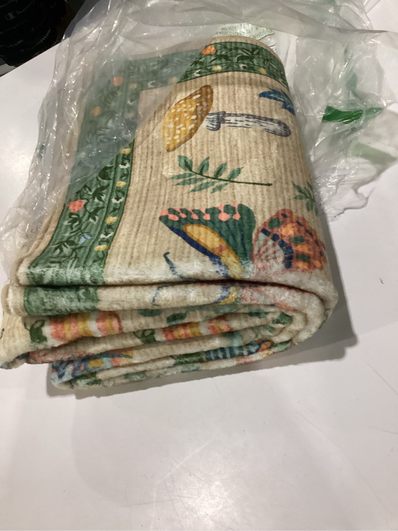 Condition photo showing As Is for mushroom insect 2x6 runner rug for hallway washable kitchen rugs non slip with rubber back khaki green low-pile stain resistant indoor carpet for entryway bathroom laundry dorm khaki green 2' x 6' (rectangular)