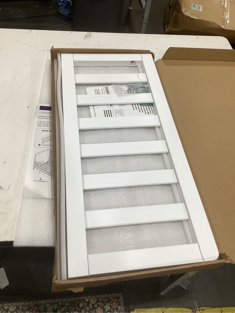Condition photo showing Good Condition for salcod toddler safe guardrail compatible with delta children convertible crib, crib rail for prevent toddler from rolling off the bed, white