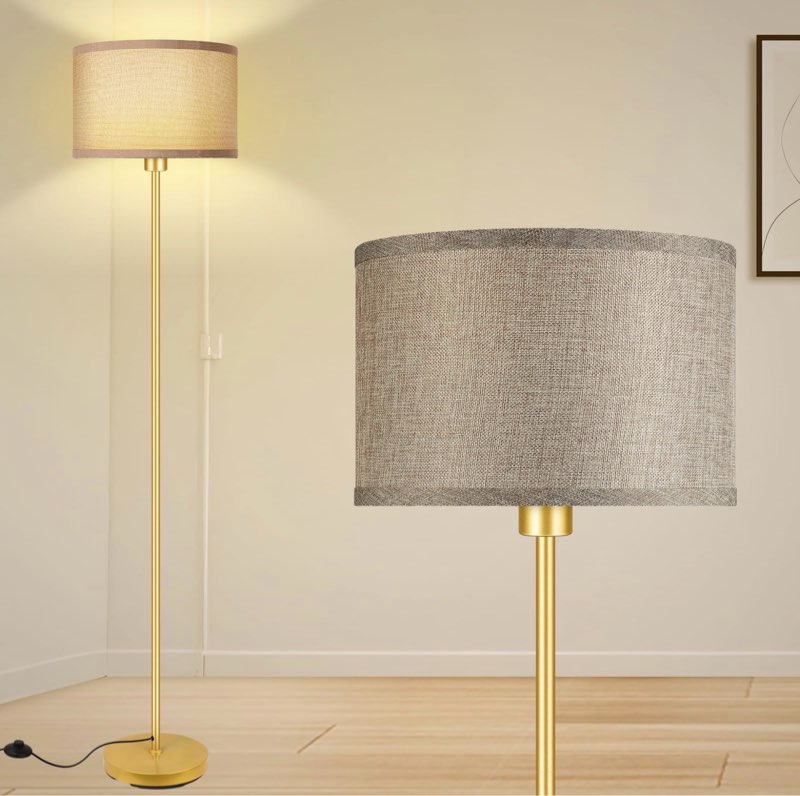 Gold Floor Lamp, Standing Lamp, Rustic Living Room Lamps with with Jute Shade, Foot Pedal Switch, Bright Farmhouse Tall Lamp, Corner Lamp for Bedroom Office (LED Bulbs Included)