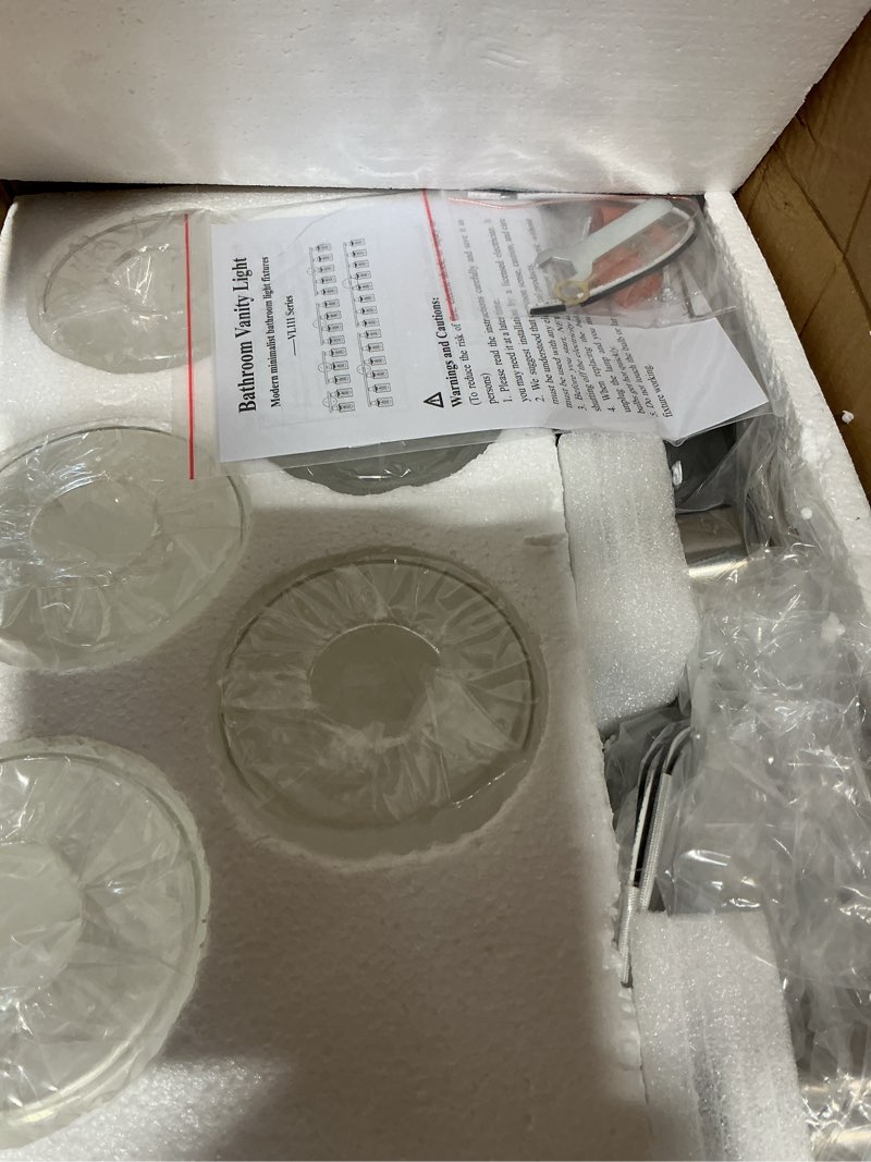 Condition photo showing Good Condition for 5-light bathroom vanity lights, e26 modern brushed nickel bathroom light fixtures with clear glass shade, mirror kitchen hallway cabinet living room sconces wall lights nickel & clear glass shade 31.4 inch : 5-light
