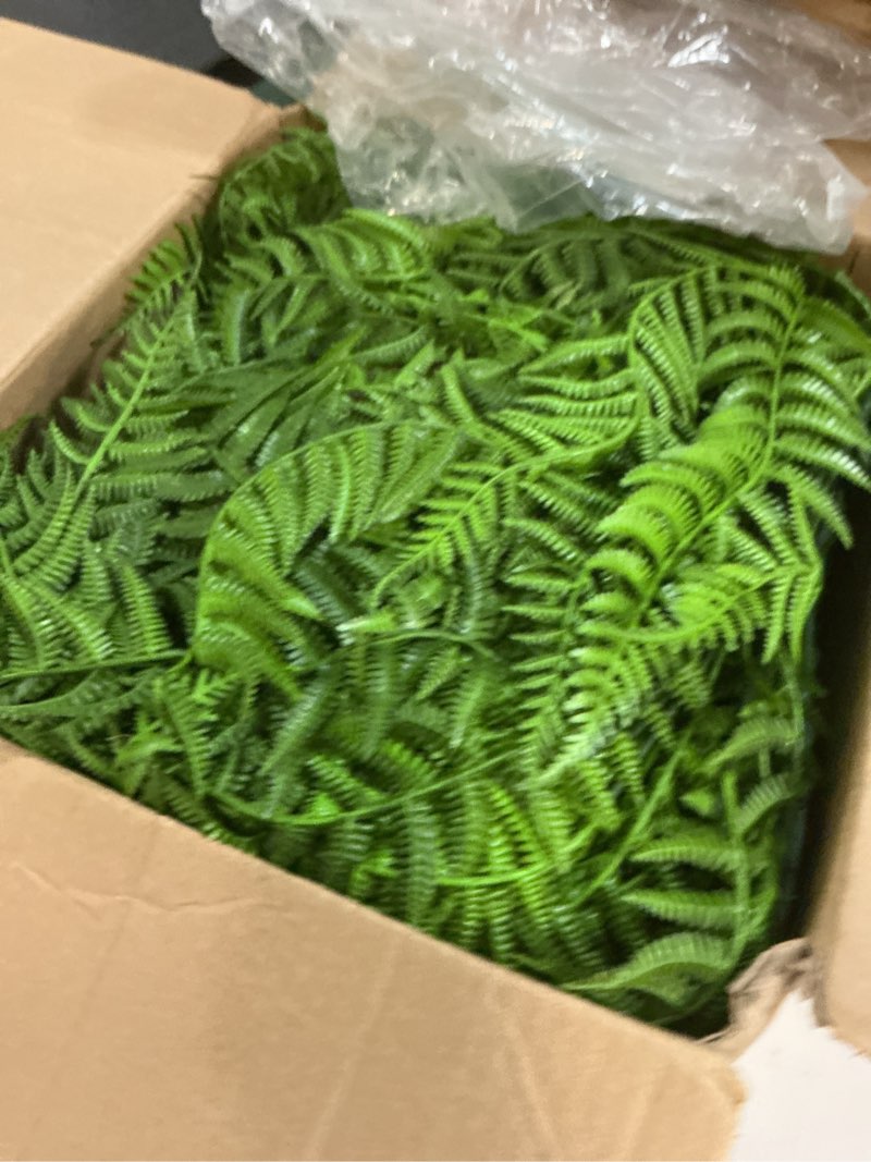 Condition photo showing Good Condition for artificial hanging plants outdoor, uv resistant fake fern faux greenery for outside planter patio home garden decor (5 branches&1 basket) 5pcs+1basket