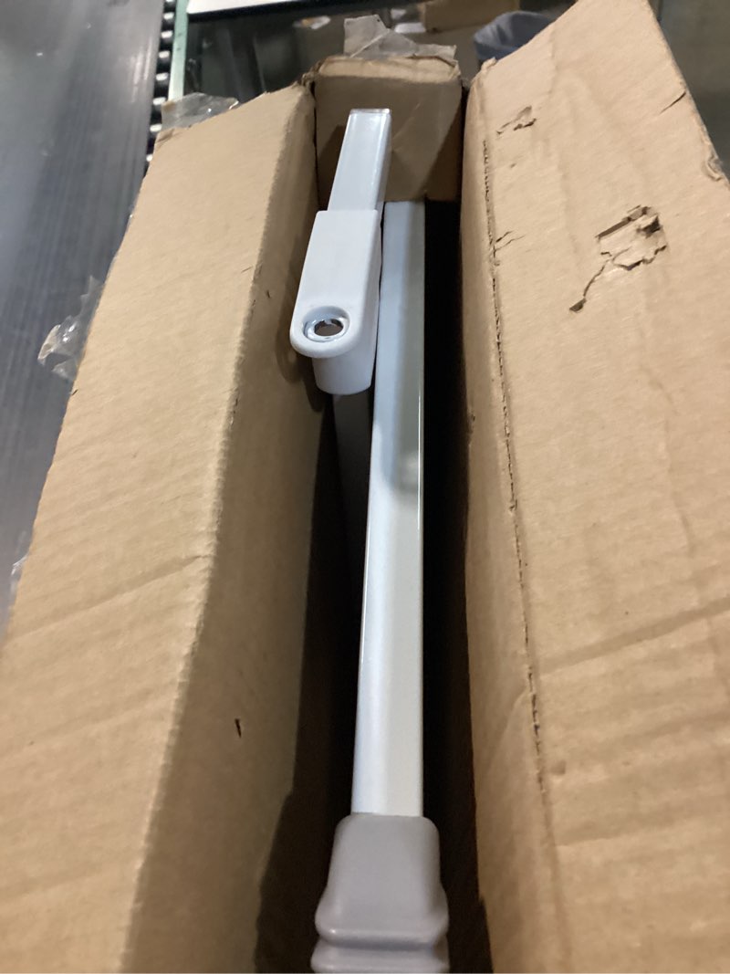 Condition photo showing As Is for regalo safety 38" baby gate for doorways & bottom of stairs, pressure mount design for babies, toddlers & pets, tested & safe for 30 years, american designed, american owned, white white 29-38.5"w x 30"h