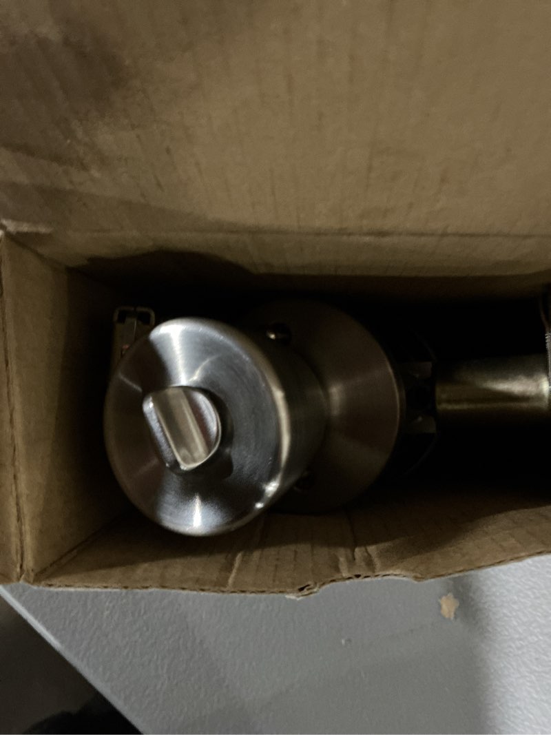 Condition photo showing As Is for reliabilt gallo stainless steel exterior single-cylinder deadbolt keyed entry door knob combo pack