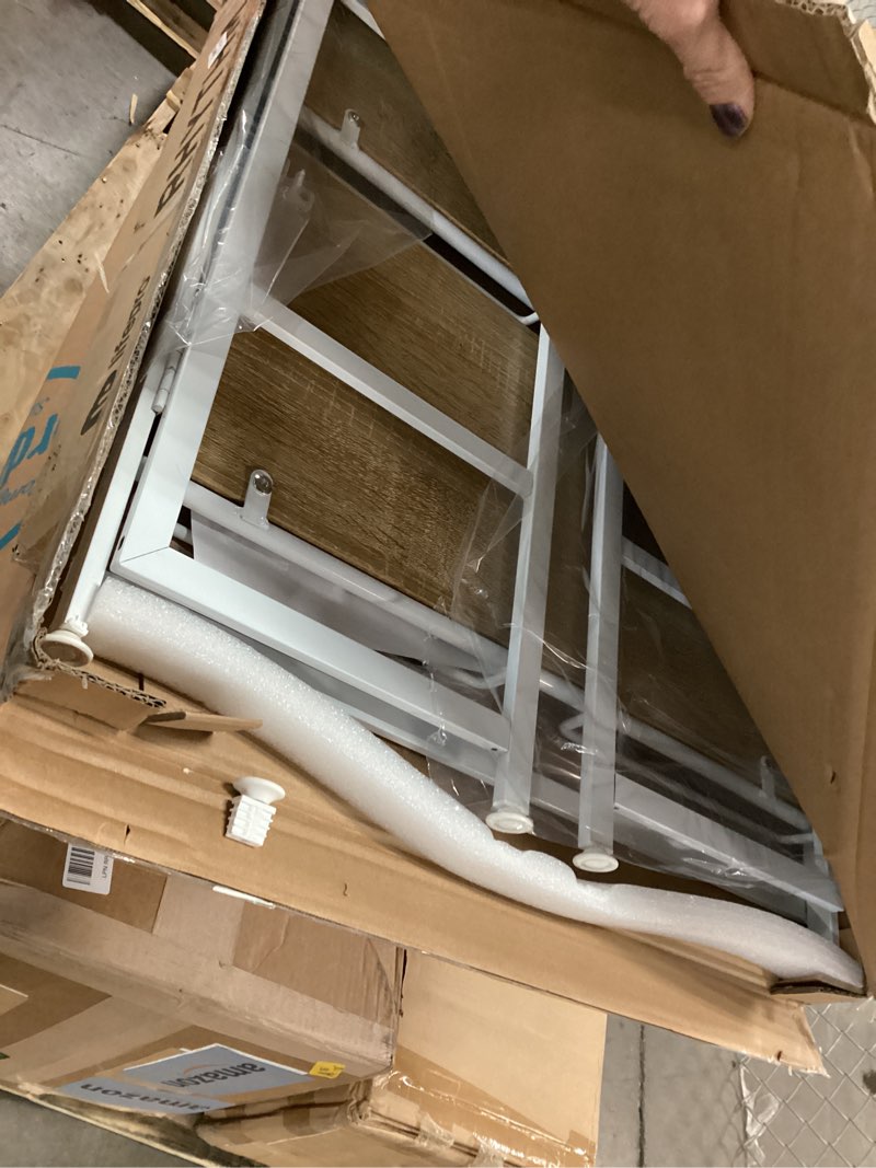 Condition photo showing As Is for BHG Vintage Multifunctional Folding Bookshelf, No-Assembly Plant Stand Storage Rack Shelves for Home Office (White, 5-Tier) 5-tier White