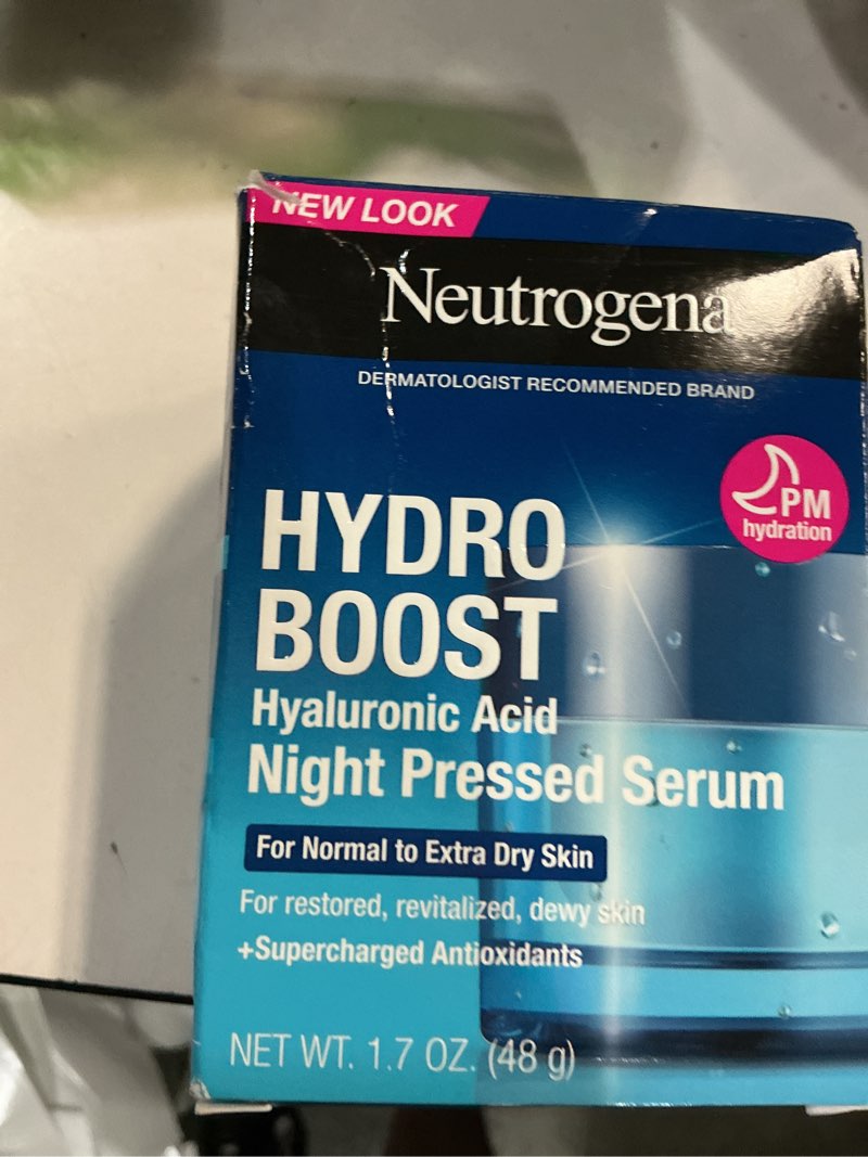 Condition photo showing New/Like New for Neutrogena Hydro Boost Night Pressed Serum, Hyaluronic Acid Face Moisturizer for Normal to Extra Dry Skin, Delivers Overnight Hydration for Restored, Revitalized, Dewy Skin, 1.7 oz