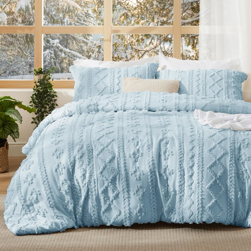 Bedsure Tufted Boho Comforter Set Queen Size - Dusty Blue Boho Bed Set, GentleSoft™ 3 Pieces Farmhou (incomplete only1 pcs ) 