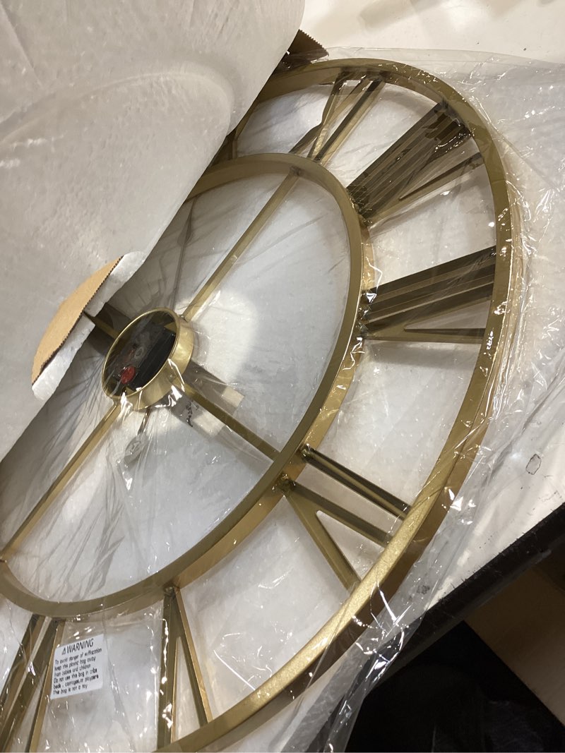 Condition photo showing Good Condition for vintage retro roman numerals metal gold large wall clock - 24 inch silent non-ticking decorative, battery operated for farmhouse, kitchen, bedroom gold 24inch