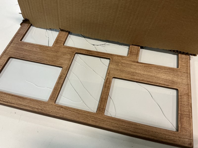 Condition photo showing As Is for Picture Frame Collage for 4x6 and 5x7 Photos - 9 Openings Rustic Brown Picture Frame with Real Glass,Family Picture Frames Wall Decor 1 Pack Rustic Brown 5x7&4x6 - 9 Opening(OD:17.7X18.8in)