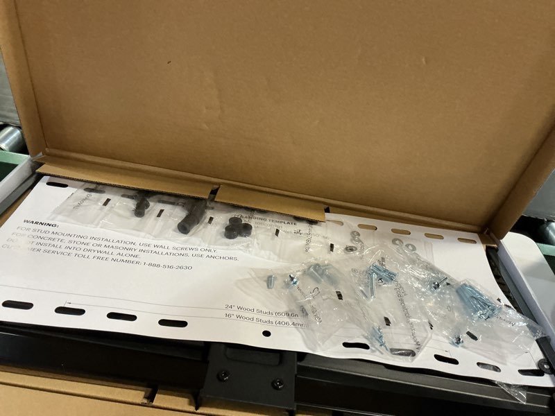 Condition photo showing As Is for onn ultra-slim full motion tv wall mount for 50" to 86" tvs, ul listed, swivel ±45°, up to +5°/-20° tilting