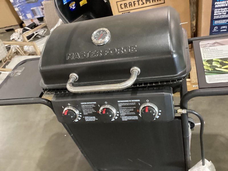 Condition photo showing As Is for master forge large 550-sq.in black 3 -burner liquid propane gas grill