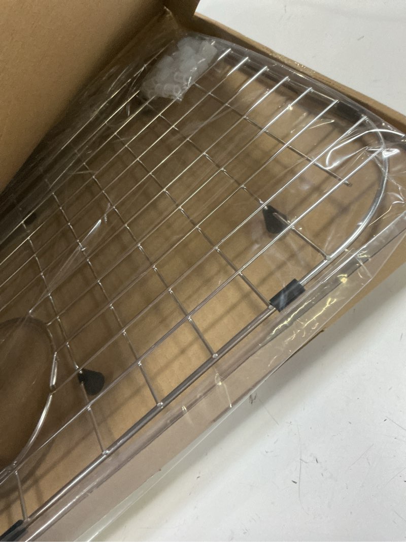 Condition photo showing New/Like New for serene valley sink protector grid 26-1/16" x 14-1/16", rear drain with corner radius 3-1/2", 304 stainless steel material nlw2614r