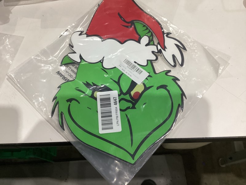 Condition photo showing Good Condition for Christmas Decorations Outdoor - Fence Yard Sign with Green Gnome Hand Head for Holiday Christmas Xmas Fence Peeker Decorations Outside