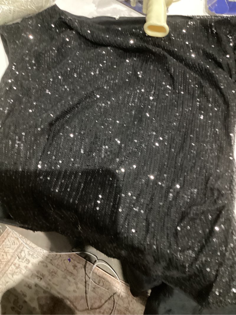 Condition photo showing Good Condition for grace karin one shoulder sequin sparkly tops for women ruched asymmetrical glitter tops slimming sparkle party shirts black x-large