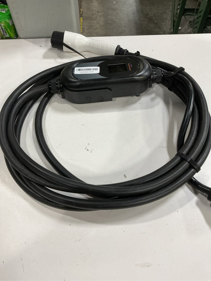 Condition photo showing As Is for level 2 ev charger, 50 amp, 240v, nema 14-50p plug, 25ft portable electric vehicle charger for sae j1772 cars, adjustable current & delay timer, fast charging and convenient for home use and road trip 25ft 50amp
