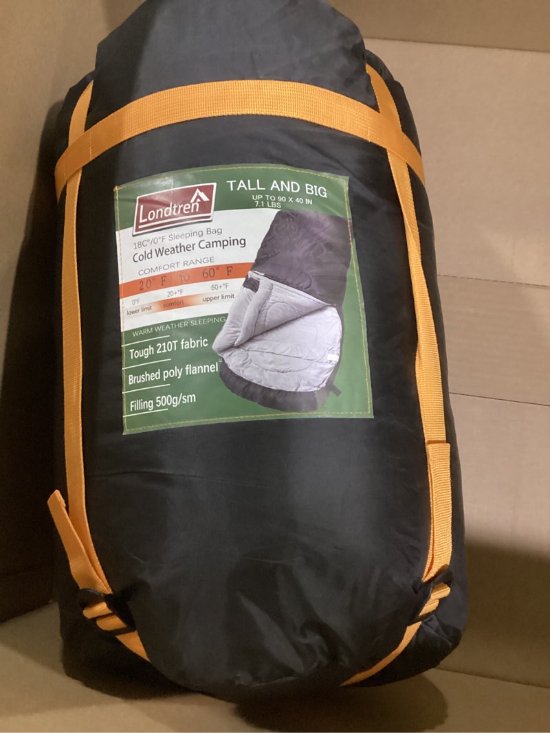 Condition photo showing As Is for Large 0 Degree Sleeping Bags for Adults Cold Weather Sleeping Bag Camping Winter Below Zero 20 15 Flannel Big and Tall XXL BLACK-Flannel 90*40IN