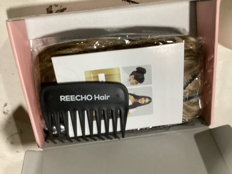 Condition photo showing Good Condition for reecho hair extensions, 4pcs clip in hair extensions he001 natural soft synthetic hairpieces for women, light brown with blonde highlights