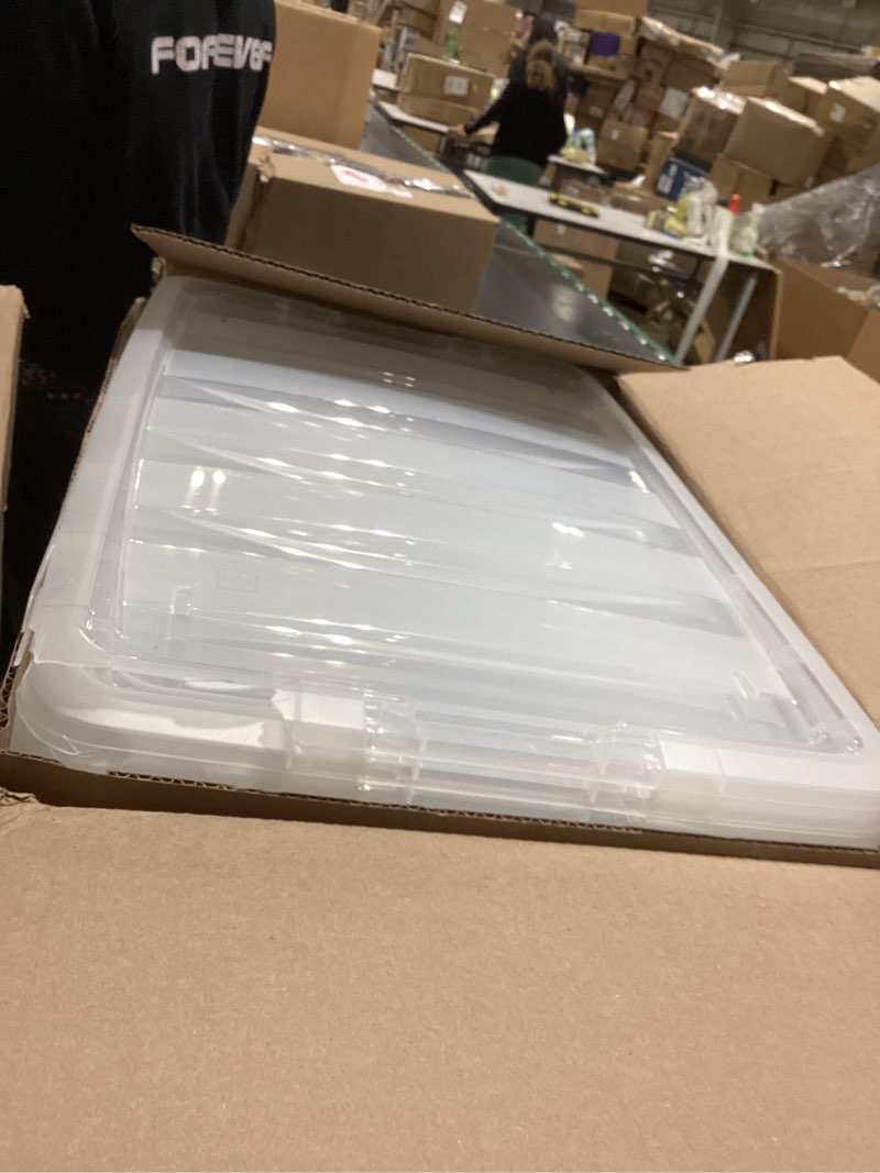 Condition photo showing Good Condition for IRIS USA 72 QT Plastic Storage Box with Lid and Latches - 4 Pack - BPA-Free, See-Through Organizing Solution, Durable Nestable Stackable Containers, Secure Pull Handle - Clear Clear 72 Qt 4 Pack