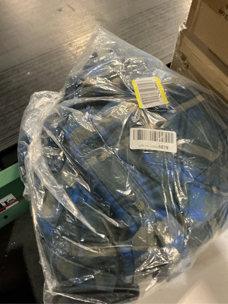 Condition photo showing New/Like New for legendary whitetails mens plaid flannel shirt jacket quilted with hood polyfill insulated shacket x-large slate hatchet blue plaid