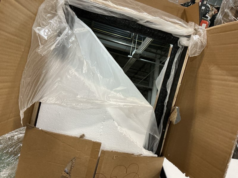 Condition photo showing item condition for LFT HUIMEI2Y Door Mirror Full Length, Wall-Mounted Mirror Rectangle Tall with Engraving Frame for Bedroom, Living Room, Dressing Room, Black 50" x14" Black 50"L x 14"W