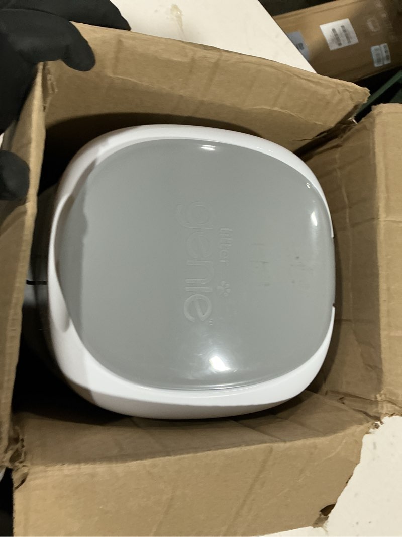 Condition photo showing As Is for litter genie style pail cat litter box waste disposal system for odor control includes 1 square refill bag white