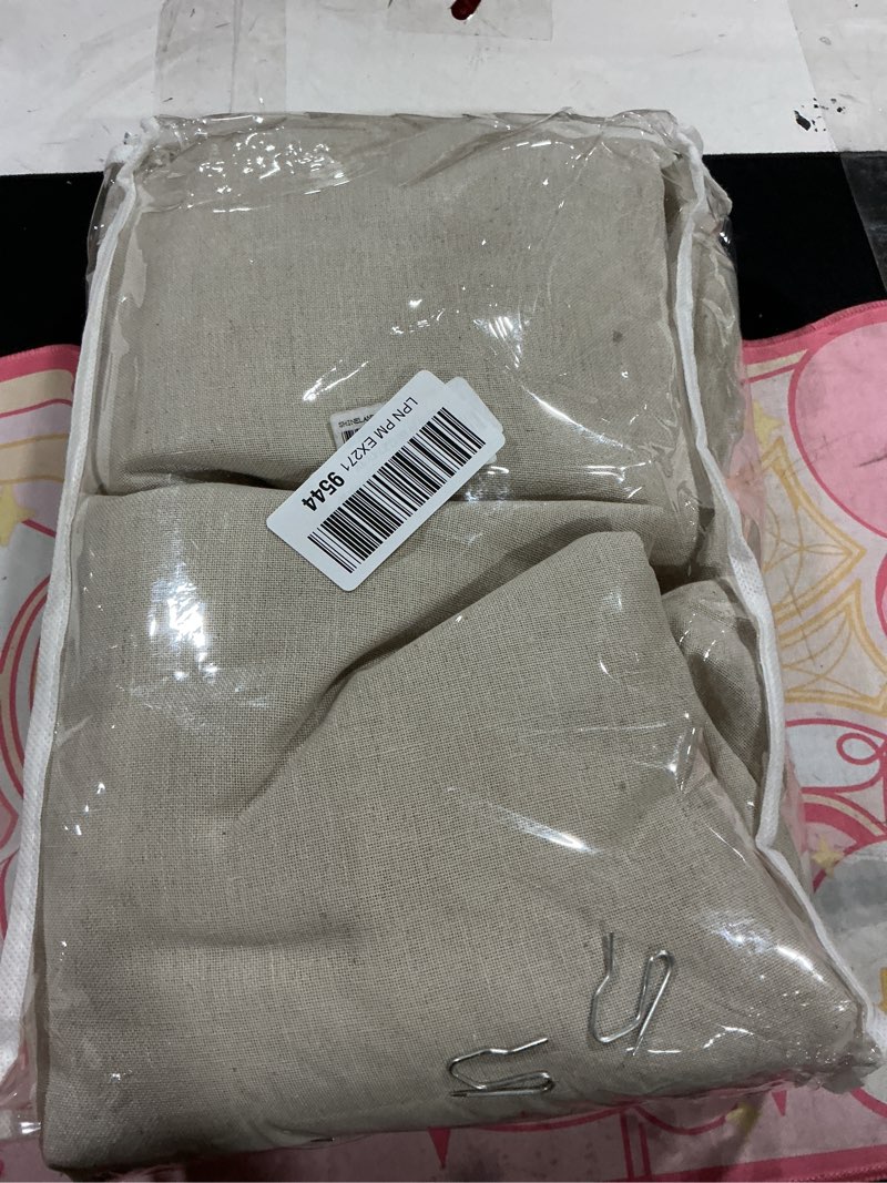 Condition photo showing As Is for SHINELAND Farm House Curtain Set for Living Room,Pinch Pleated Linen Woven Boho Chic Ruffle Curtains 2 Panels for Master Bedroom,10FT,Mushroom Beige