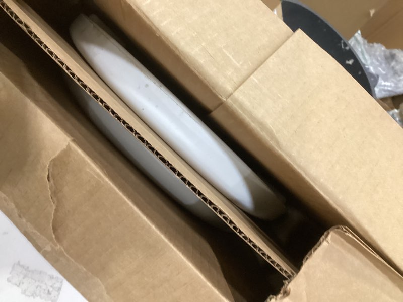 Condition photo showing As Is for Mayfair Padded Toilet Seat, Cushioned Soft Vinyl over Wood Core Seat, Secure Hinges, Easy Clean, Made in USA, Elongated, White Elongated White Toilet Seat
