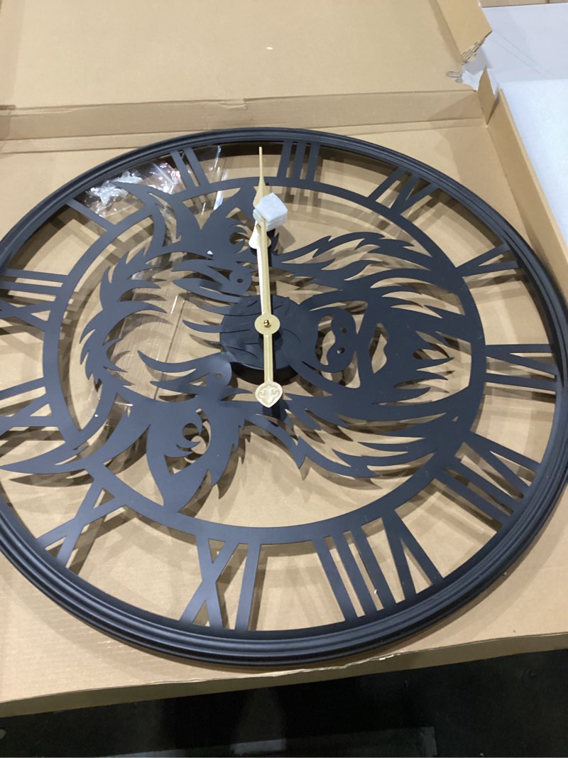 Condition photo showing Good Condition for 24inch wall clock,large wall clocks battery operated,farmhouse black metal non-ticking,wall clocks for living room decor,bedroom,kitchen(highland bull wall clock, 24 inch) bull wall clock 24 inch