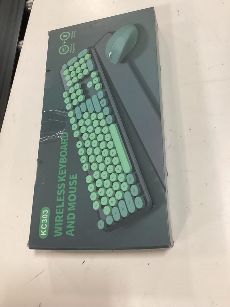 Condition photo showing New/Like New for wireless keyboard and mouse combo - cute typewriter keyboard with detachable wrist rest, retro round keycaps, foldable legs, 2.4ghz keyboards for pc laptop, mac, windows - trueque (black and green)